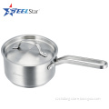 Induction bottom stainless steel saucepan with steel lid